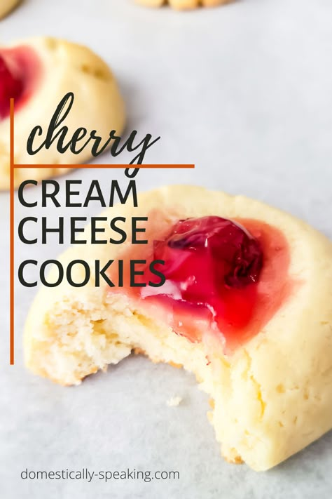 Cream Cheese Thumbprint Cookies, Cherry Cheesecake Cookies, Cheese Thumbprint Cookies, Cheese Cookies Recipe, Cherry Cream Cheese, Jam Thumbprint Cookies, Almond Pastry, Favorite Christmas Recipes, Thumbprint Cookies Recipe