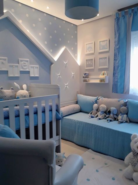 Baby girl room decor diy nurseries wall art-baby boy room decor ideas accent wall blue theme Diy Room Decor For Girls, Blue Crib, Baby Nursery Themes, Baby Boy Room Decor, Nursery Room Design, Baby Room Inspiration, Nursery Room Inspiration, Baby Room Design