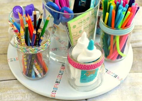 homework-station-turntable-horizontal Lazy Susan Organization Ideas, Diy Locker Decor, Locker Decorations Diy, Homework Caddy, Homework Hacks, Cooking Station, School Hacks Diy, Lazy Susan Organization, Diy Locker