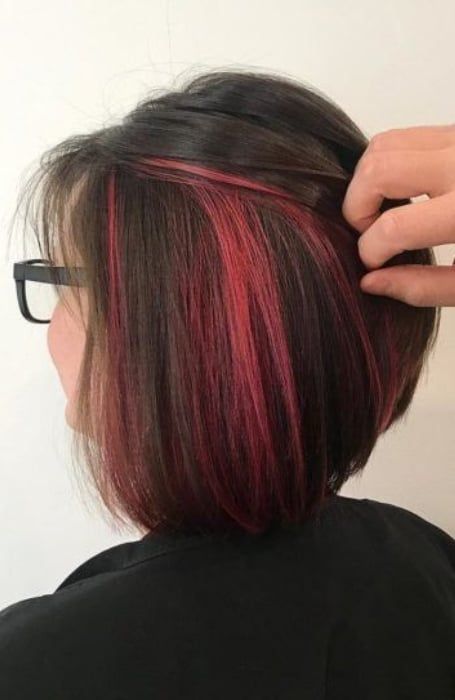 Burgendy Hair Color, Pink Peekaboo Hair, Short Bob Pixie, Peekaboo Hair Colors, Bob Pixie Cut, Peekaboo Highlights, Bob Pixie, White Hair Color, Hair Color Underneath