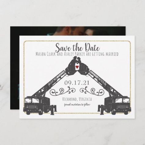 Fire Fighter Save The Date With Photo Invitation #zazzle #weddinginvitations #birthdayinvitations #babyshowerinvitations #zazzleinvitations #monogram #businesscards #graduation #homedecor Firefighter Wedding Photos, Fireman Wedding, Firefighter Engagement, Save The Date With Photo, Save The Date Pictures, Firefighter Wedding, Engagement Announcement, Fire Fighter, Engagement Photo Poses