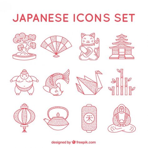 Colección de los iconos japoneses Vector Gratis Japanese Icon, Icon Set Design, Japan Illustration, Handpoke Tattoo, Heroic Fantasy, Japanese Illustration, 카드 디자인, Japon Illustration, Japan Design