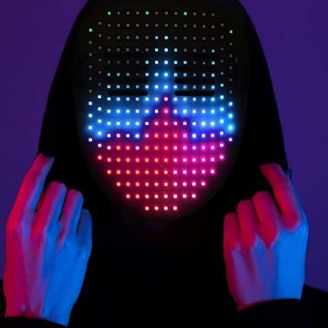 234 lamp beads and 3535 RGB led lamp beads - 8 hour battery life - 25 LED faces and 25 animations - Durable & Comfortable to Wear - See through it - Foam pads for eyes and nose - Type C USB - 700mah battery - Velcro adjustable strap - Easy to breathe through - Looks great with a hoody! Full Mask Design, Light Up Costumes, Mask For Halloween, Led Costume, Mask Light, Makeup Kit For Kids, Electronic Music Festival, Led Face Mask, Christmas Carnival