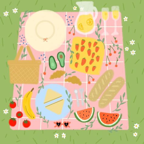 Garden Party Illustration, Picnic Graphic Design, Picnic Illustration Drawings, Picnic Drawing, Meadow Picnic, Picnic Illustration, Picnic Games, Picnic Theme, Game Snacks