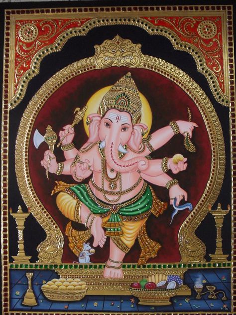 Tanjore Sketches, Tanjore Art, Mysore Painting, Indian Traditional Paintings, Ganesha Drawing, Tanjore Paintings, Buddhist Art Drawing, Ganesh Art Paintings, Contemporary Folk Art