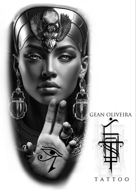 Tattoos Egyptian, Egyptian Tattoo Designs, Egyptian Goddess Tattoo, Egyptian Queen Tattoos, Cleopatra Tattoo, Egypt Tattoo Design, Queen Tattoos, Nefertiti Tattoo, Mangas Tattoo