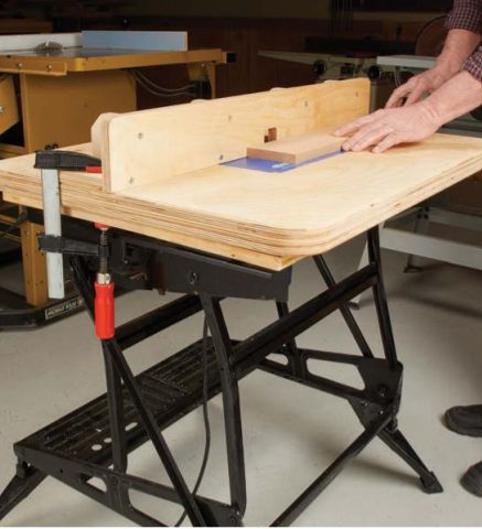 Portable Router Table: A router table helps you get the most from your router. But that doesn't mean you need one set up all the time. Take a look at this stow-away version to see how it would work in your shop. Portable Router Table, Wood Router Table, Homemade Router Table, Build A Router Table, Router Bit Storage, Benchtop Router Table, Router Table Plans, Router Table Fence, Diy Router Table