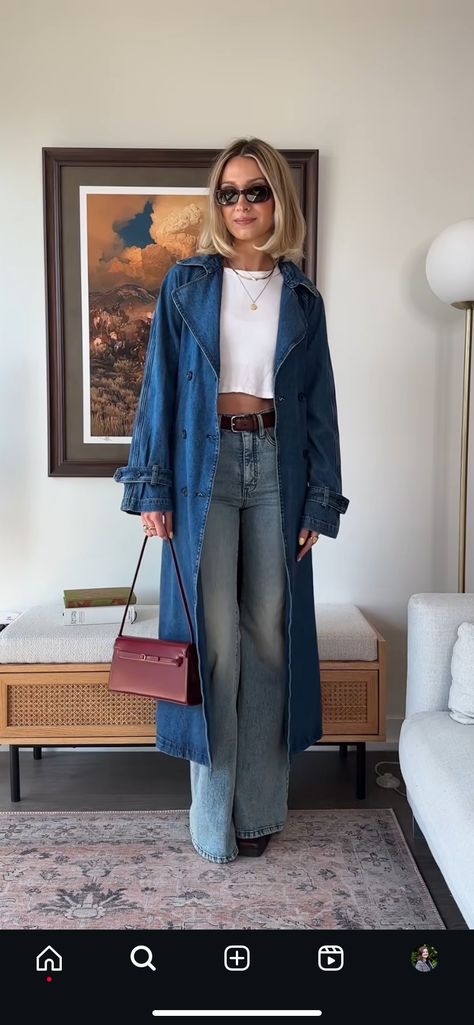 Denim Trench Coat Outfit, Trench Coat Outfit, Denim Trench Coat, Coat Outfit, Coat Outfits, Mom Style, How To Style, Fitness Inspo, Trench Coat