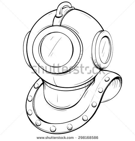 Diving Helmet Illustration, Diver Helmet, Animal Stencil Art, Underwater Drawing, Koala Illustration, Helmet Drawing, Sea Things, Helmet Tattoo, Octopus Tattoo Design