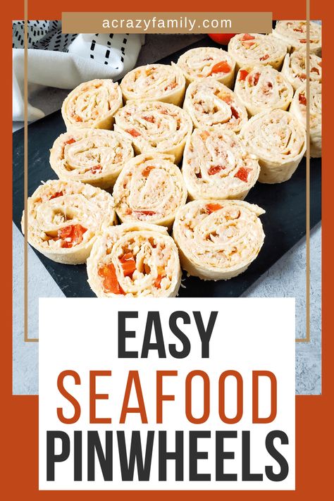 Crab Pinwheels, Crab Pinwheels Appetizers, Seafood Pinwheels, Shrimp Pinwheels, Shrimp Pinwheel Recipes, Seafood Finger Food, Seafood For A Crowd, Pinwheel Appetizers Cream Cheese, Seafood Appetizers Easy