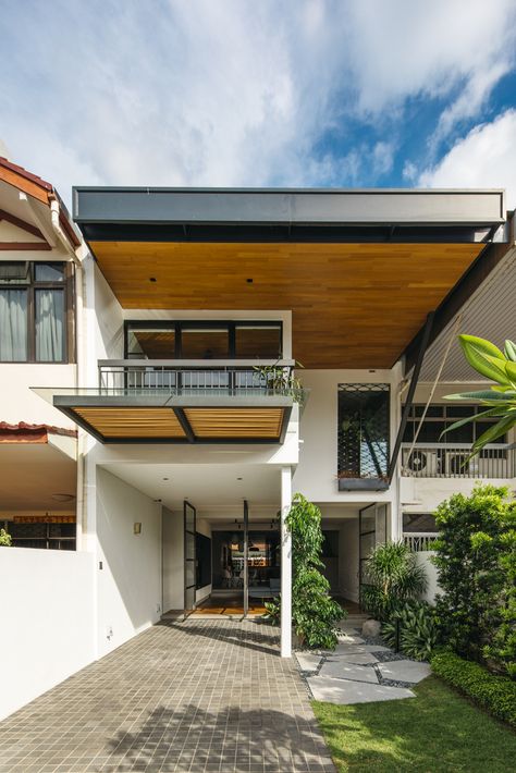 Terrace House Design, Car Porch Design, Classic Tile, Modern Appliances, Property Design, Timber Cladding, White Brick, Modern Architecture House, Facade Architecture