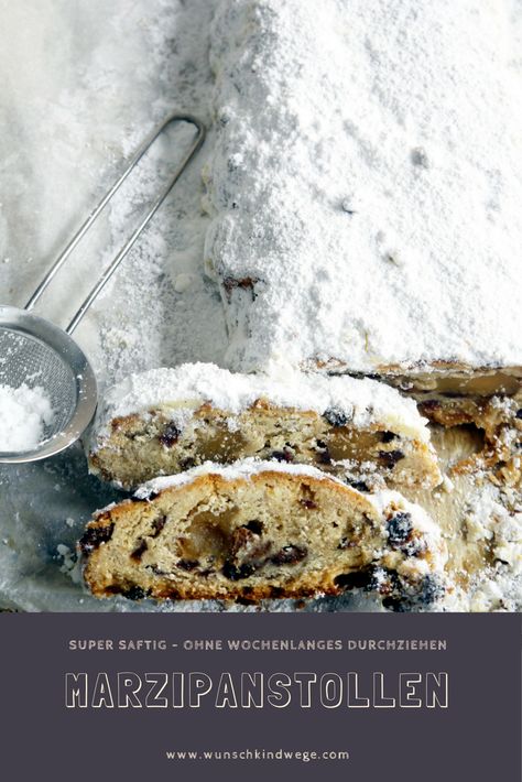 Super saftiger Marzipanstollen ohne langes Durchziehen! Perfekt zu Weihnachten. Das leckere Rezept findet ihr hier. Sweet Bread Meat, Christmas Stollen, Halloween Cookie Recipes, German Cake, Christmas Classic, Christmas Breakfast, Sweet Cakes, Holiday Cookies, Cakes And More