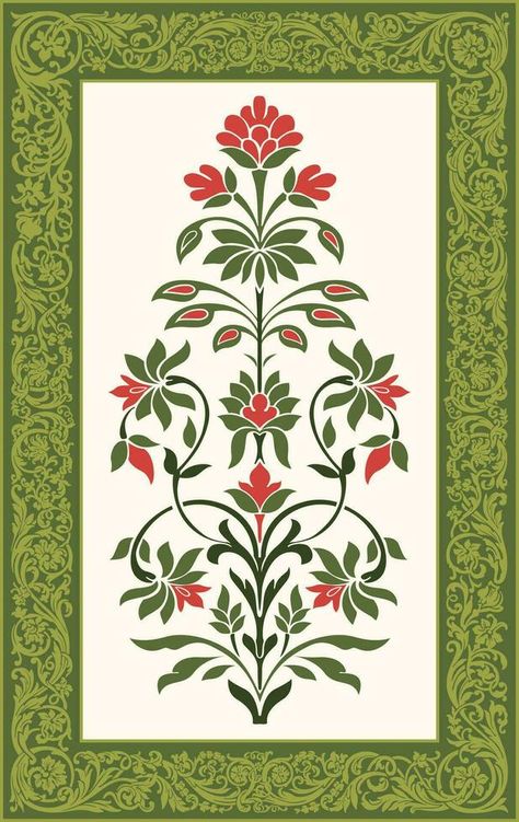 Mughal flower motif. Botanical floral ethnic motif. Mughal Flower Motif, Motif Vector, Mughal Flower, Mughal Art Paintings, Mughal Paintings, Wedding Elements, Asian Design, Easy Doodle Art, Flower Motif