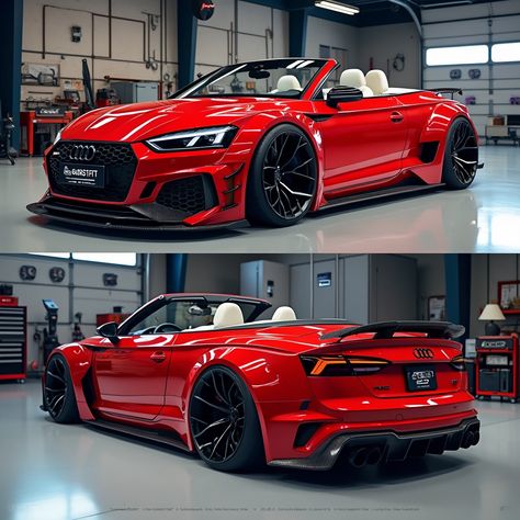 🔥 Behold this jaw-dropping G3ARSH1FT-modified Audi R8 Spyder! 🎨  Custom wide body kit adds aggressive styling and improved aerodynamics. Carbon fiber elements reduce weight and boost performance. The convertible top offers open-air thrills. 🌪️  From its menacing grille to sculpted diffuser, every angle screams speed and luxury. Custom wheels, lowered suspension, and aero enhancements push Audi's design to new heights.  Imagine cruising the coast in this head-turning masterpiece. Would you take it for a spin?  Drop a 🔴 if you love this red rocket, or tell us your dream R8 color!  #AudiR8 #G3ARSH1FT #SupercarGoals #CustomCars Modified Audi, Custom Audi, Audi Convertible, Red Audi, R8 Spyder, Audi R8 Spyder, Red Rocket, Wide Body Kits, Audi Rs3