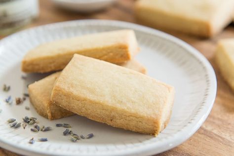 Lavender Shortbread Cookies Shortbread Cookies Recipes, Easy Shortbread Cookie Recipe, Lavender Shortbread Cookies, Lavender Shortbread, Lavender Cookies, Shortbread Cookies Easy, Lemon Shortbread Cookies, Random Recipes, Shortbread Cookie Recipe