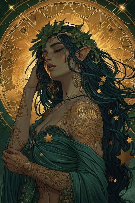 Fae Woman, Dryad Art, High Fae, Greek Goddess Art, Elf Characters, Nature Goddess, Elf Art, Dnd Art, Goddess Art