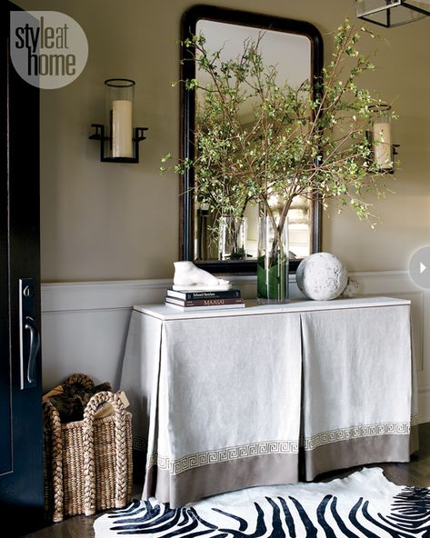 Entryway - Style At Home South Shore Decorating, Tailored Skirt, Entry Hallway, Entry Way Design, Table Skirt, Entry Table, Rectangle Table, Entry Foyer, Feng Shui