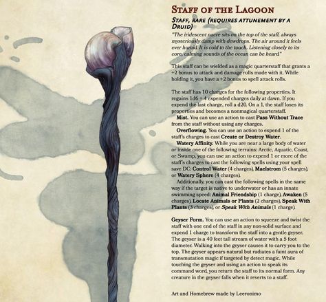 "Staff of the Lagoon - For when a Staff of the Woodlands just doesn't fit the theme!" by Leeronimo on Reddit Dnd Staff, Dnd Backgrounds, Dnd Items, Dungeons And Dragons Memes, D D Items, Ascii Art, Dnd Dragons, A Staff, One D