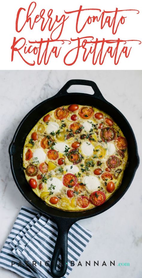 Cherry Tomato Ricotta Frittata | This #healthy #vegetarian #breakfast is the perfect way to start your morning. Try it out for your next weekend #brunch! #blog #nutrition #vegetarianrecipe #healthyrecipe #cooking Cherry Tomato Frittata, Ricotta Frittata Recipes, Frittata With Ricotta Cheese, Ricotta Frittata, Fritatta Recipe, Tomato Frittata, Savoury Slice, Goat Cheese Frittata, Tomato Breakfast