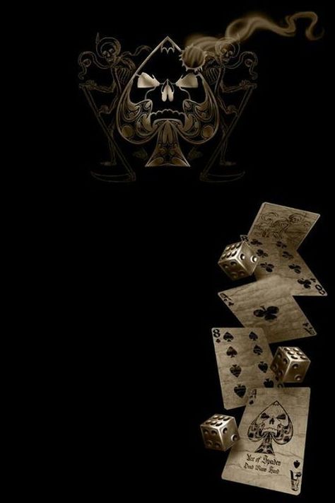 Dark art: Ace of Spades Poker Cards Wallpaper, Poker Cards Aesthetic, Dead Mans Hand Tattoo, Dead Mans Hand, Black Poker Cards Wallpaper, Poster Tipografi, Mans Hand, Card Wallpaper, Black And Gold Aesthetic