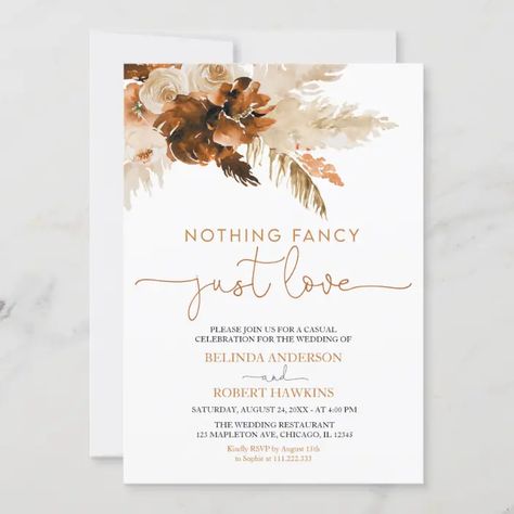 Nothing Fancy Just Love Boho Pampas Grass Wedding Invitation | Zazzle.com Boho Theme Wedding Invitation, Civil Wedding Invitation Card, Civil Wedding Invitation Template, Civil Wedding Invitation Ideas, Civil Wedding Invitation, Nothing Fancy Just Love Invitation, Boho Pampas Grass Wedding, Pampas Grass Wedding Invitation, Nothing Fancy Just Love Wedding