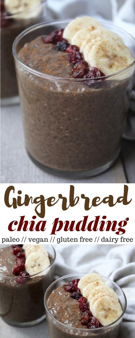 This Gingerbread Chia Pudding takes a classic holiday flavor and turns it into a gluten free, dairy free, vegan, and paleo healthy snack - Eat the Gains Chia Recipe, Chocolate Chia Pudding, Chia Pudding Recipes, Idee Pasto Sano, Paleo Dessert, Vegan Sweets, Chia Pudding, Classic Holiday, Gluten Free Desserts