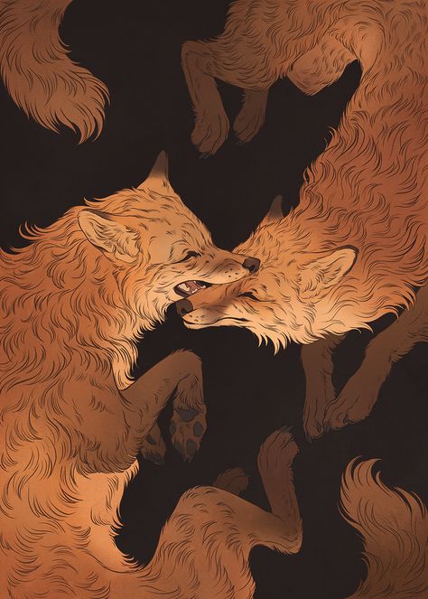 Fox Drawing Aesthetic, Nora Potwora, Japanese Wolf, Japanese Fox, Canine Drawing, Fox Artwork, Fox Illustration, Canine Art, Wallpaper Tumblr