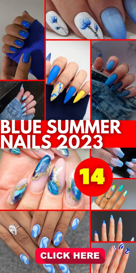 Get ready to make waves with bold and vibrant blue summer nail designs. From royal blue to electric blue, these nails will catch everyone's attention. Whether you choose simple geometric patterns, floral accents, or intricate nail art, the bright blue shades will add a pop of energy and fun to your summer look. Nails In Blue, Summer Nails Blue, Bright Blue Nails, Blue Summer Nails, Cobalt Blue Nails, Fingernails Painted, Royal Blue Nails, Light Blue Nails, Baby Blue Nails