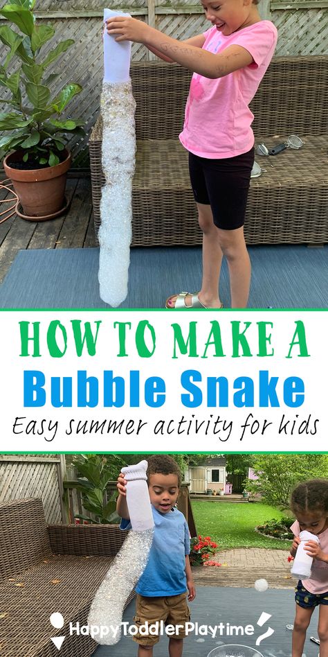 How to Make a Bubble Snake: Awesome Summer Activity - Happy Toddler Playtime Bubble Activity, Bubble Snake, Bubble Activities, Summer Boredom, Easy Toddler Crafts, Long Snake, Eyfs Activities, Curious Kids, Summer Activity