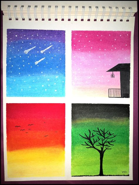 #art #crayon #drawing #scenery #season #colour #sky #sunset #tree #meteor #house Sunset Crayon Drawing, Drawing With Crayons, Sky Drawing, Art Crayon, Drawing Sky, Eid Wishes, Crayon Drawing, Shading Drawing, Drawing Scenery