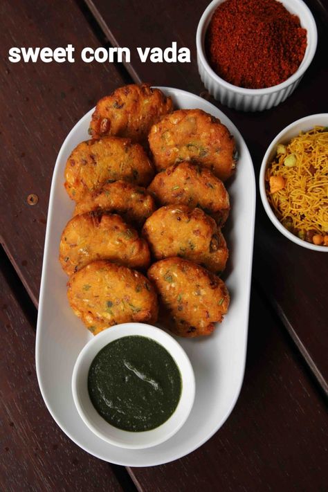 corn vada recipe | sweet corn vada | sweet corn garelu Sweet Corn Recipes, South Indian Snacks, Vada Recipe, Hebbar's Kitchen, Veg Snacks, Pakora Recipes, Snacks Appetizers, Popular Snacks, Recipe Sweet