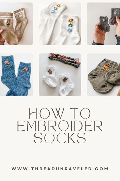 Up-cycle your socks with a cute touch of embroidery. Anyone can learn to embroider. This tutorial will teach you my tips and tricks for embroidering on socks. Poppies, Daisies, sunflowers, pampas grass, poppies, dandelion, lavender, leaves, flowers, petals Embroider Socks, Sock Embroidery, Lavender Leaves, Embroidered Socks, Advanced Embroidery, Learning To Embroider, Diy Embroidery Kit, Diy Socks, Embroidery Tutorial