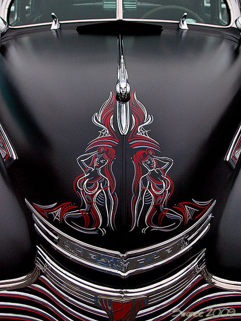 PinStriped Hotties Pin Up Motorcycle, Pinstriping Art, Cars Chevrolet, Kustom Paint, Pinstripe Art, Vintage Hot Rod, Motorcycle Garage, Lead Sled, Pinstriping Designs