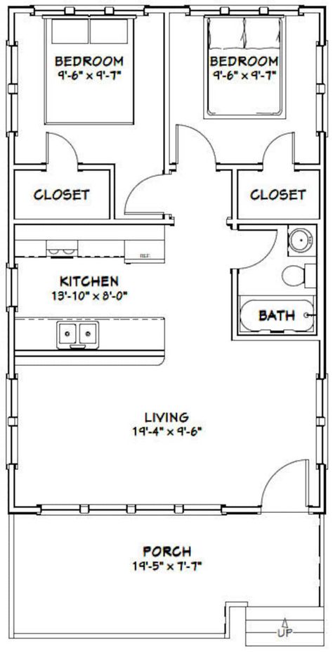 20x32 Tiny House 2-bedroom 1-bath 640 Sq Ft PDF Floor | Etsy Tiny House 2 Bedroom, 2 Bedroom Floor Plans, Tiny Beach House, Shed To Tiny House, Tiny House Layout, Tiny House Plan, Small House Floor Plans, Tiny House Floor Plans, Apartment Plans