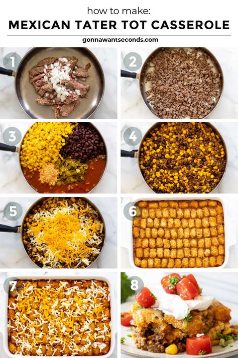 Tator Tot Recipes Easy, Taco Bakes, Taco Casserole Bake With Tator Tots, Taco Tator Tots, Enchilada Tater Tot Casserole, Tat Tot Casserole Recipes, Taco Tot Casserole, Tator Tot Taco Casserole Recipe, Taco Tater Tot Casserole Recipes