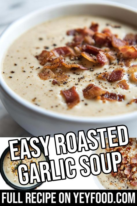 Easy Roasted Garlic Soup - Yeyfood.com: Recipes, cooking tips, and kitchen hacks for home cooks of all levels Garlic Broth Soup, Authentic Swedish Meatballs, Roasted Garlic Soup, Easy Roasted Garlic, Hacks For Home, Roasted Garlic Cloves, Garlic Soup, Crock Pot Meatballs, Creamed Potatoes