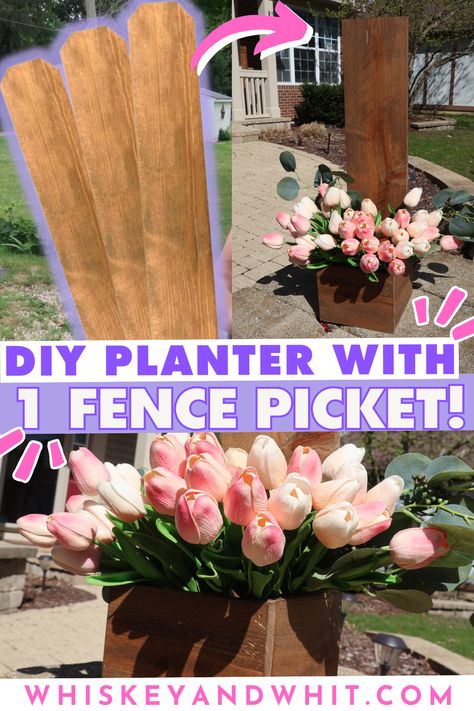 EASY Outdoor Wood DIYs with fence pickets! - Whiskey & Whit Picket Fence Crafts Diy Projects, Fence Picket Projects Diy, Fence Picket Projects, Picket Projects, Fence Crafts, Picket Fence Crafts, Cedar Fence Pickets, Fence Picket, Cedar Raised Garden Beds