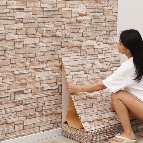 Brick Wallpaper Living Room, Brick Bedroom, Brick Pattern Wallpaper, Brick Wall Paneling, Wall Stickers Wallpaper, Foam Panels, Diy Wallpaper, Wall Stickers Living Room, Brick Wallpaper