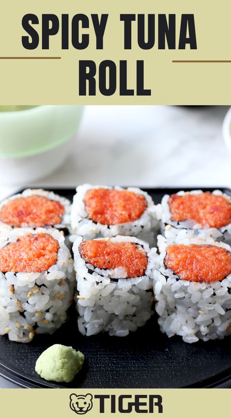 Spicy tuna roll Homemade Spicy Tuna Roll, How To Make Spicy Tuna For Sushi, Spicy Tuna Crunch Roll, Spicy Tuna Recipe Sushi Rolls, Spicy Tuna For Sushi, Spicy Crunchy Tuna Roll, Homemade Tuna Sushi, Spicy Salmon Roll Sushi, Spicy Tuna Hand Roll