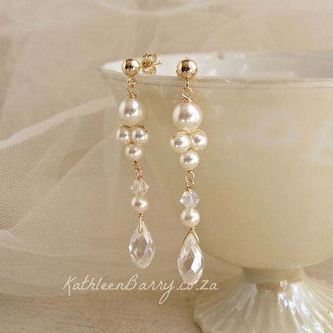 Lauren Earrings Gold  Crystal & by kathleenBarryJewelry, #bridal #wedding #accessories #bridalearrings #jewelrybridal Bridal Earrings Pearl Gold, Pearl Crystal Earrings, Pearl Wedding Accessories Brides, Wedding Crystal Pearl Earrings, Gold Pearl Crystal Earrings For Wedding, Gold Pearl Bridal Earrings With Elegant Design, Elegant Gold Crystal Pearl Earrings, Boho Bridal Earrings Pearl, Delicate Bridal Earrings