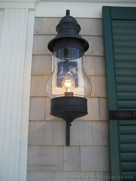 Cape Cod Lanterns Front Door French, Cape Cod Exterior, Cape Cod House Exterior, Cape Cod Home, Porch Light Fixtures, Front Porch Lighting, Copper Lantern, Exterior Light Fixtures, Wall Lanterns