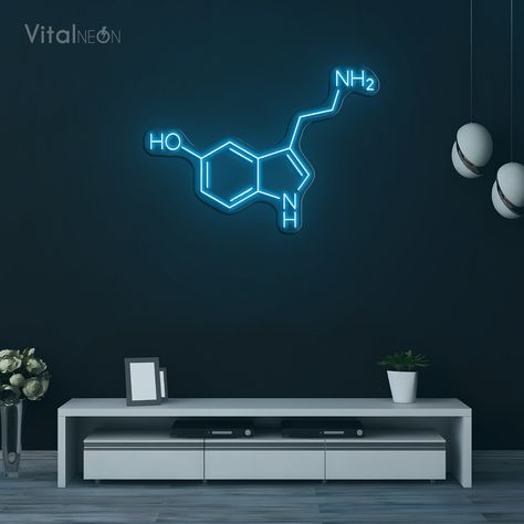 Serotonin Molecule Neon Sign - Science Inspired Decor - Chemistry Neon Art - Brain Chemical Neon Light - Unique Science Gift by VitalNeons on Etsy Boys Science Bedroom, Science Themed Bedroom, Science Bedroom Decor, Science Room Decor, Science Bedroom, Science Themed Party, Quirky Products, Lab Decor, Scientific Art