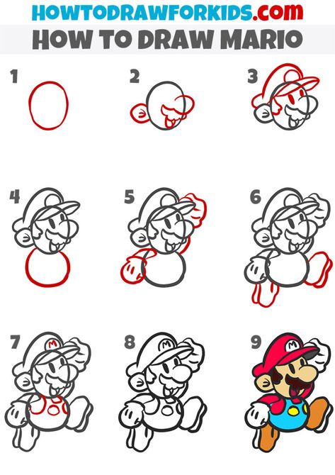 90s Cartoons Characters Drawings, Mario Tutorial, Drawing Mario, Mario Face, How To Draw Mario, Disney Drawing Tutorial, Characters Drawing, Drawing Lessons For Kids, Easy Drawings For Beginners