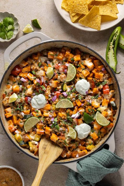 One Pan Sweet Potato Ground Turkey Skillet | Begin With Balance Ground Turkey With Sweet Potato, Turkey Sweet Potato Bake, Ground Chicken Sweet Potato, Ground Turkey Spinach Sweet Potato Skillet, Turkey Burger Sweet Potato Skillet, Turkey Sweet Potato Meatballs, Sweet Potato Ground Turkey Skillet, Ground Turkey Sweet Potato Black Bean Skillet, Sweet Potato Ground Turkey