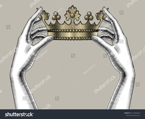 Female hands holding a gold crown. Vintage engraving stylized drawing. #Ad , #Ad, #holding#gold#Female#hands Tray Illustration, Stylized Drawing, Two Hands Holding, Female Hands, Minimalist Drawing, Crown Vintage, Hands Holding, Gold Crown, Graphic Design Portfolio