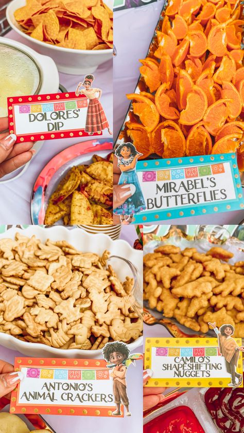 Encanto Birthday Party Snacks, Encanto Themed Birthday Party Food, Encanto Themed Party Food, Encanto Party Snacks, Encanto Birthday Party Backdrop, Encanto Two Year Old Party, Encanto Snack Ideas, Encanto Birthday Food, Encanto Bday Party