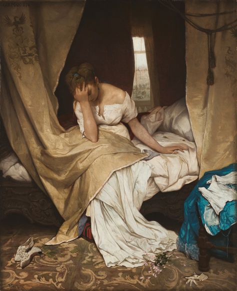 Wilted (Morning, Fading), 1870 by Gabriel Cornelius Ritter von Max (Austrian, 1840 - 1915), oil on canvas, 55.3 x 67.5 cm A Woman, Bed, Instagram, Art