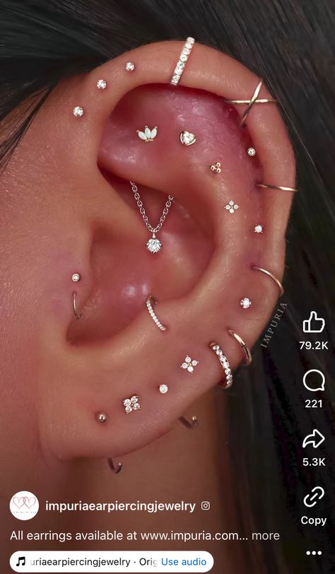 Helix Piercing Styling, 6 Lobe Piercings, Upper Helix Piercing Ideas, Ear Chart Piercings, Ear Piercings Chart Placement, Hidden Helix Piercing Ideas, Inner Helix Piercing, Ear Mapping Piercing, Types Of Ear Piercings Chart