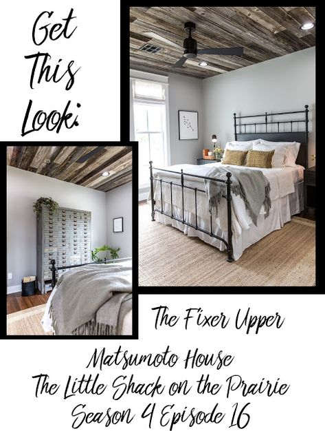 GET THIS LOOK: FIXER UPPER THE MATSUMOTO HOUSE S4 EP16 Fixer Upper Bedroom Master Suite, Magnolia Home Furniture, Fixer Upper Bedrooms, Bungalow Designs, Apothecary Chest, Farmhouse Style Bedroom Decor, Nightstand Desk, Farmhouse Bedrooms, Fixer Upper House