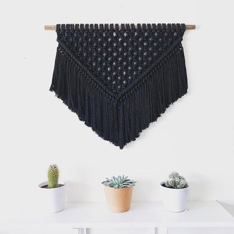 Black And White Macrame, Braiding Rope, Black Macrame Wall Hanging, Macrame Banner, Bohemian Diy, Black Wall Decor, The Color Black, Rainbow Macrame, Black Macrame